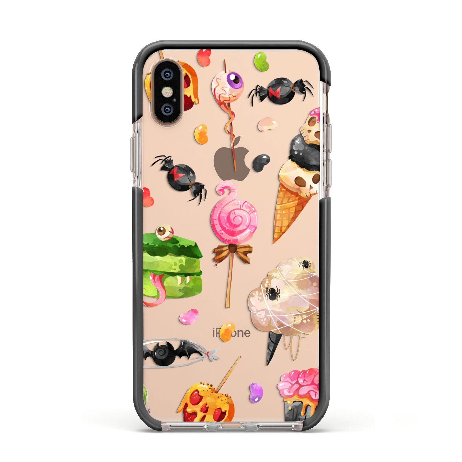 Halloween Cakes and Candy Apple iPhone Xs Impact Case Black Edge on Gold Phone
