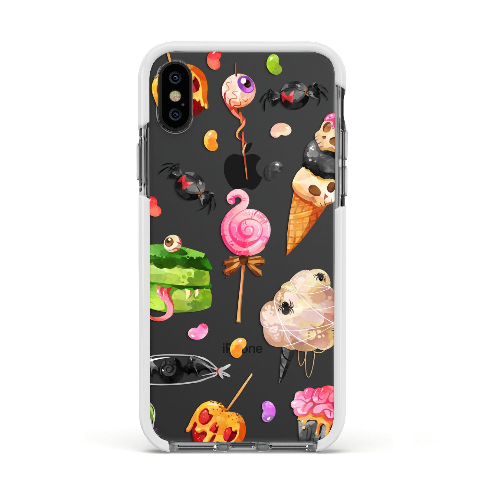 Halloween Cakes and Candy Apple iPhone Xs Impact Case White Edge on Black Phone