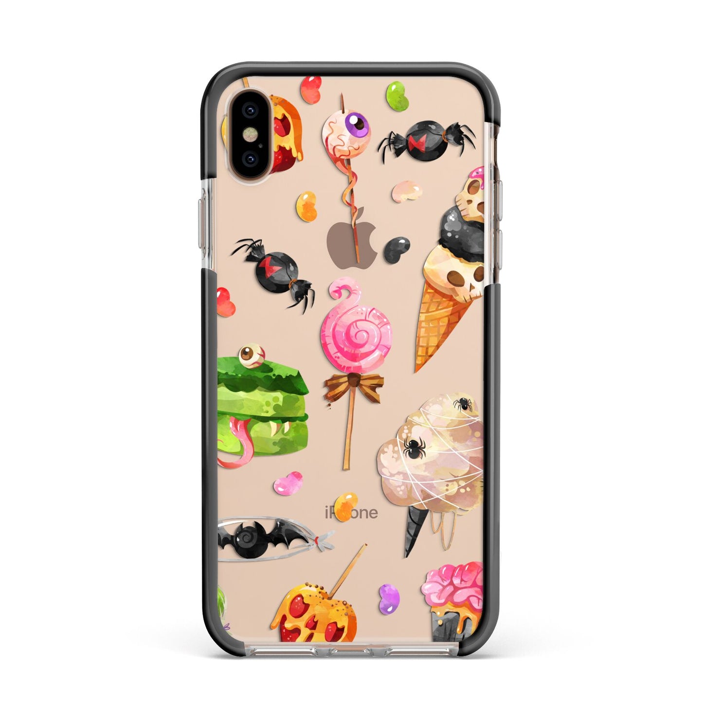 Halloween Cakes and Candy Apple iPhone Xs Max Impact Case Black Edge on Gold Phone