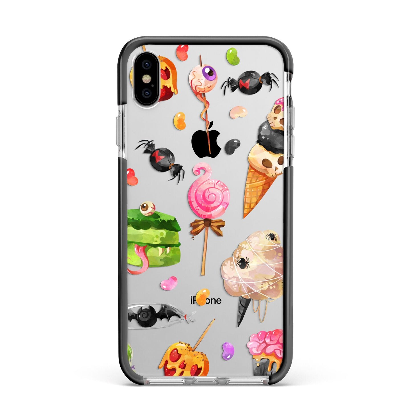 Halloween Cakes and Candy Apple iPhone Xs Max Impact Case Black Edge on Silver Phone