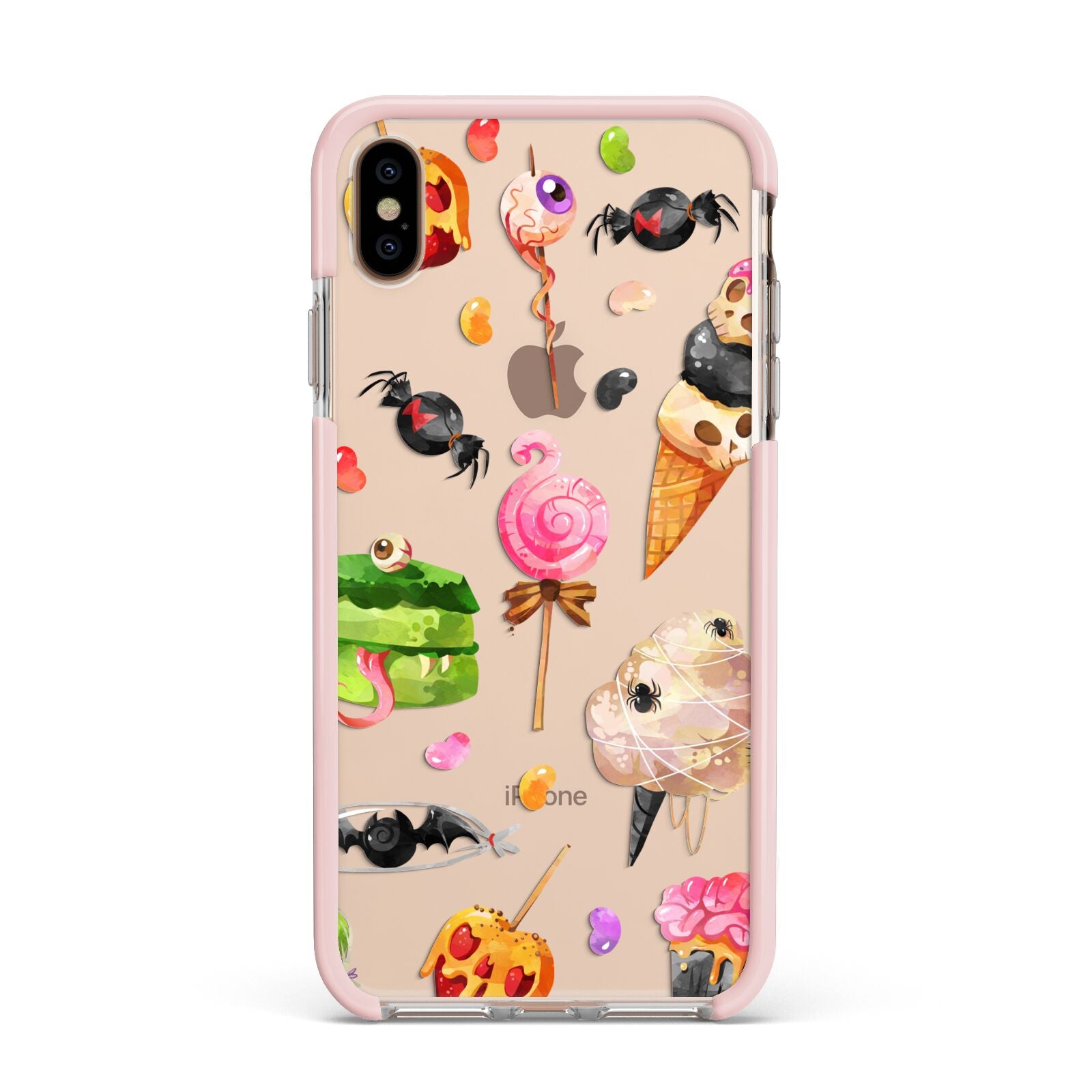 Halloween Cakes and Candy Apple iPhone Xs Max Impact Case Pink Edge on Gold Phone