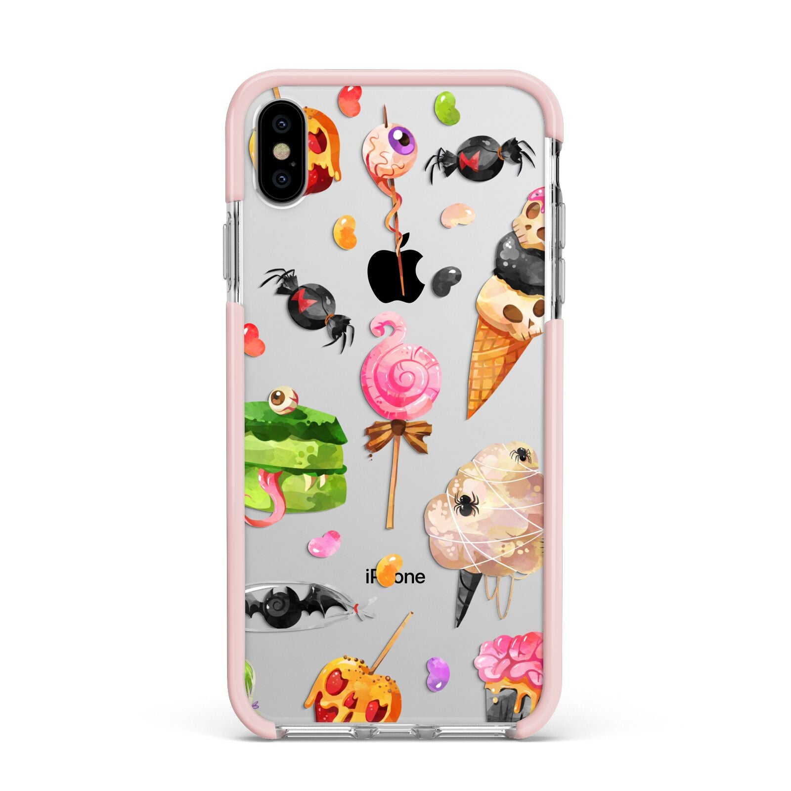 Halloween Cakes and Candy Apple iPhone Xs Max Impact Case Pink Edge on Silver Phone