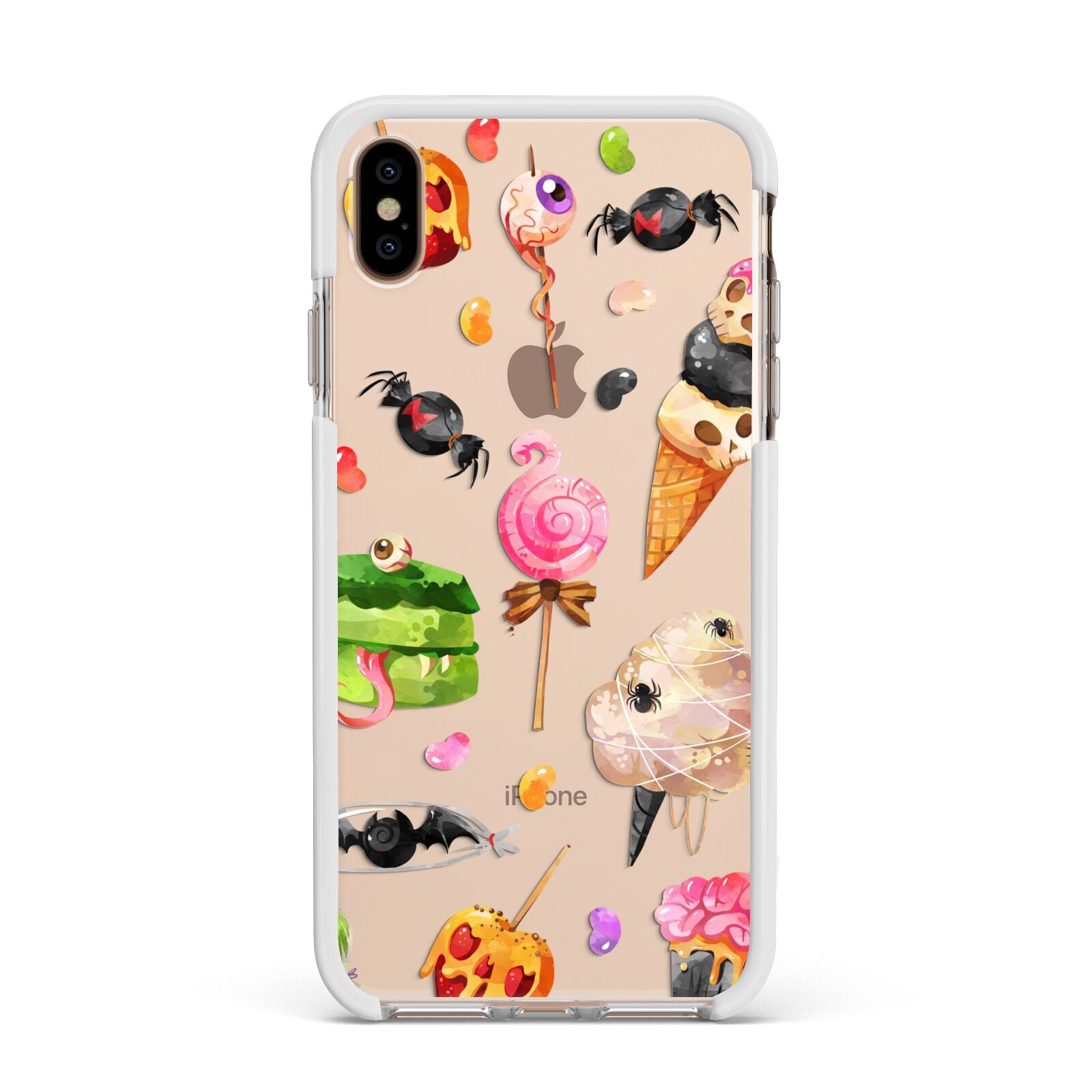Halloween Cakes and Candy Apple iPhone Xs Max Impact Case White Edge on Gold Phone