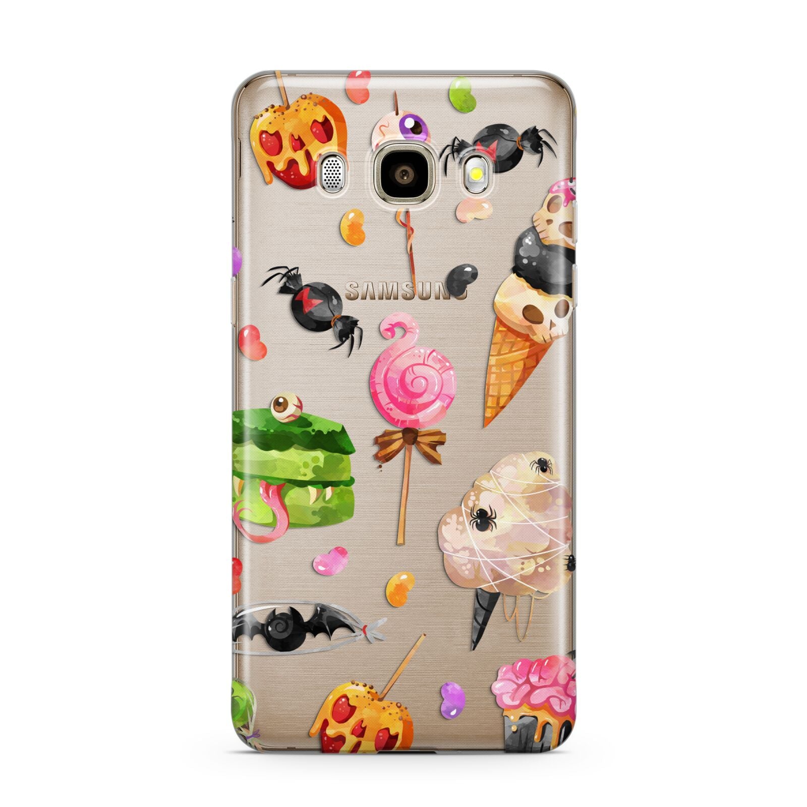 Halloween Cakes and Candy Samsung Galaxy J7 2016 Case on gold phone