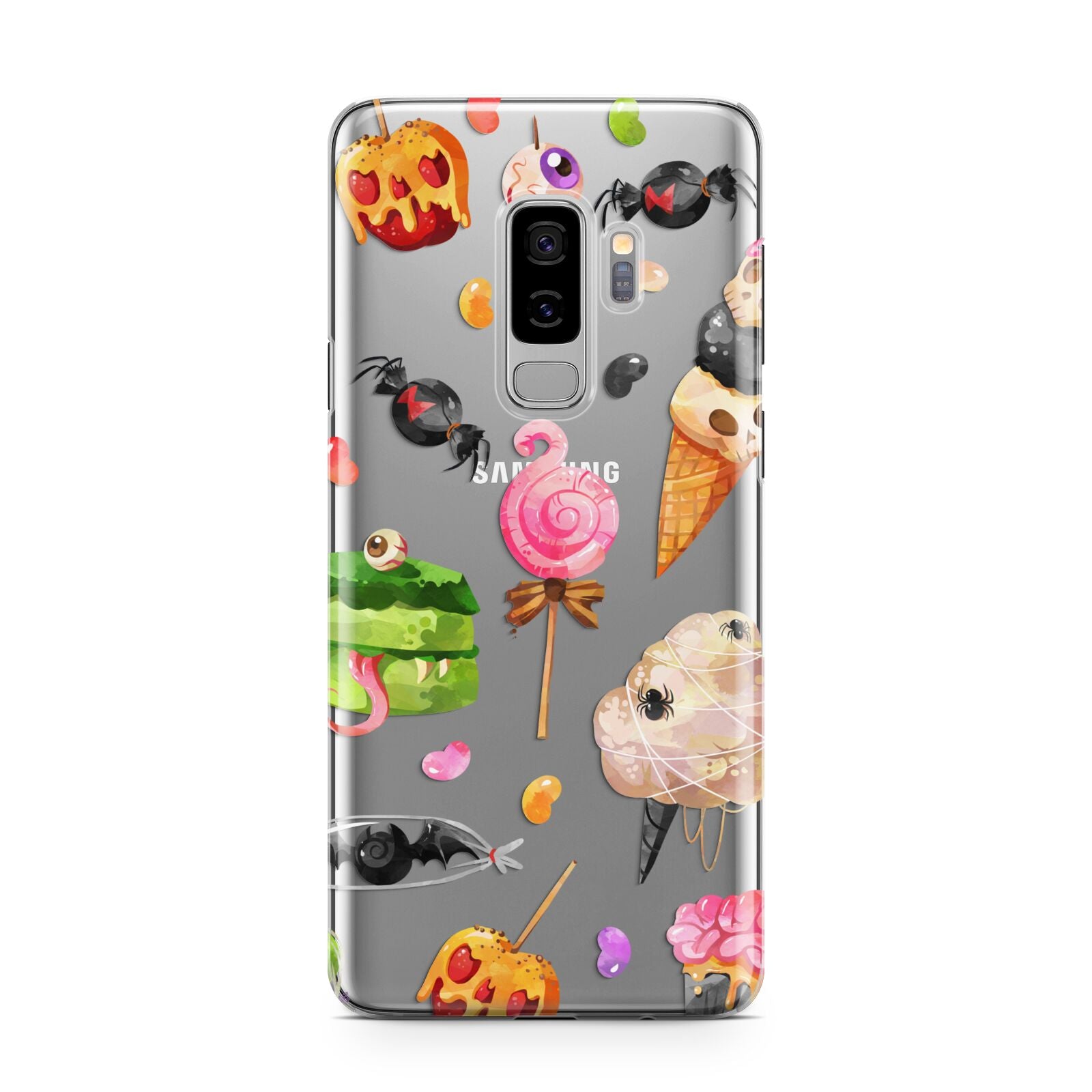 Halloween Cakes and Candy Samsung Galaxy S9 Plus Case on Silver phone