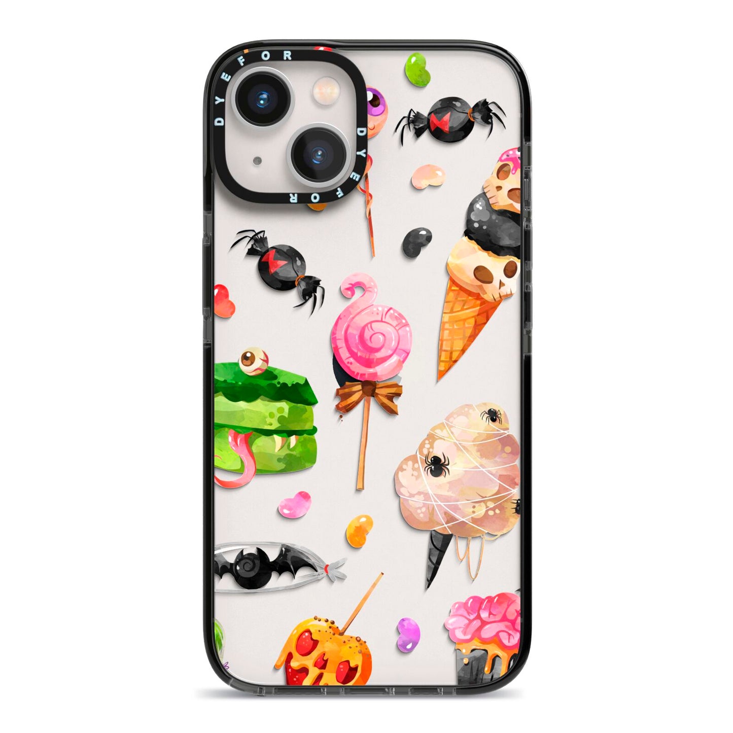 Halloween Cakes and Candy iPhone 13 Black Impact Case on Silver phone