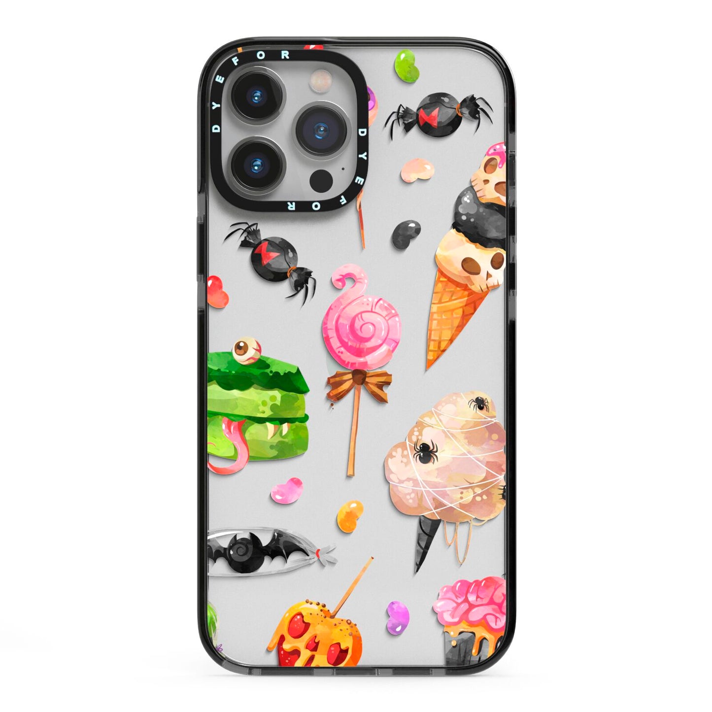 Halloween Cakes and Candy iPhone 13 Pro Max Black Impact Case on Silver phone
