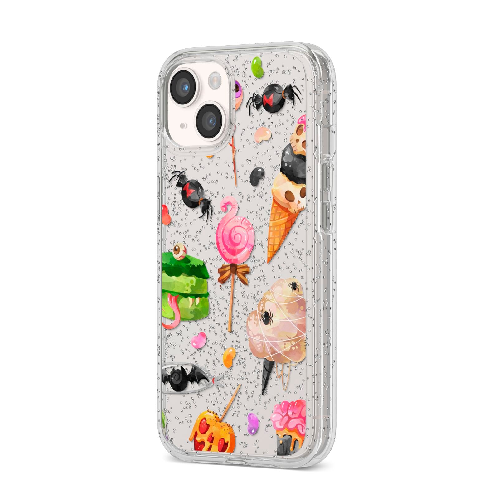 Halloween Cakes and Candy iPhone 14 Glitter Tough Case Starlight Angled Image