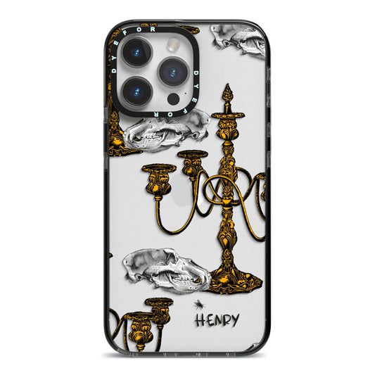 Halloween Candelabra Custom iPhone 14 Pro Max Black Impact Case on Silver phone
