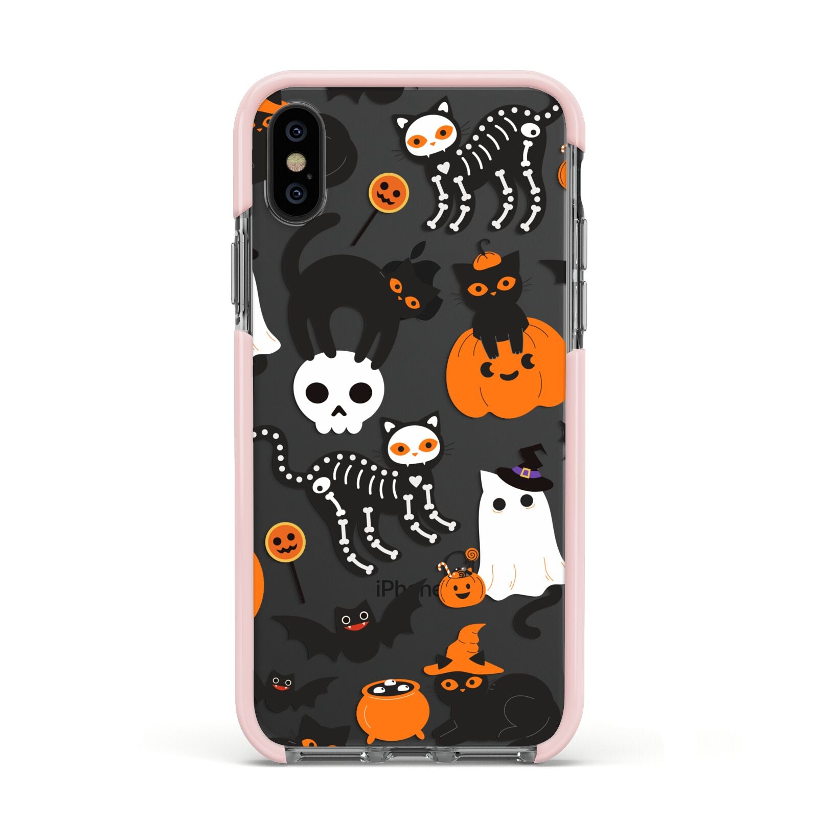 Halloween Cats Apple iPhone Xs Impact Case Pink Edge on Black Phone