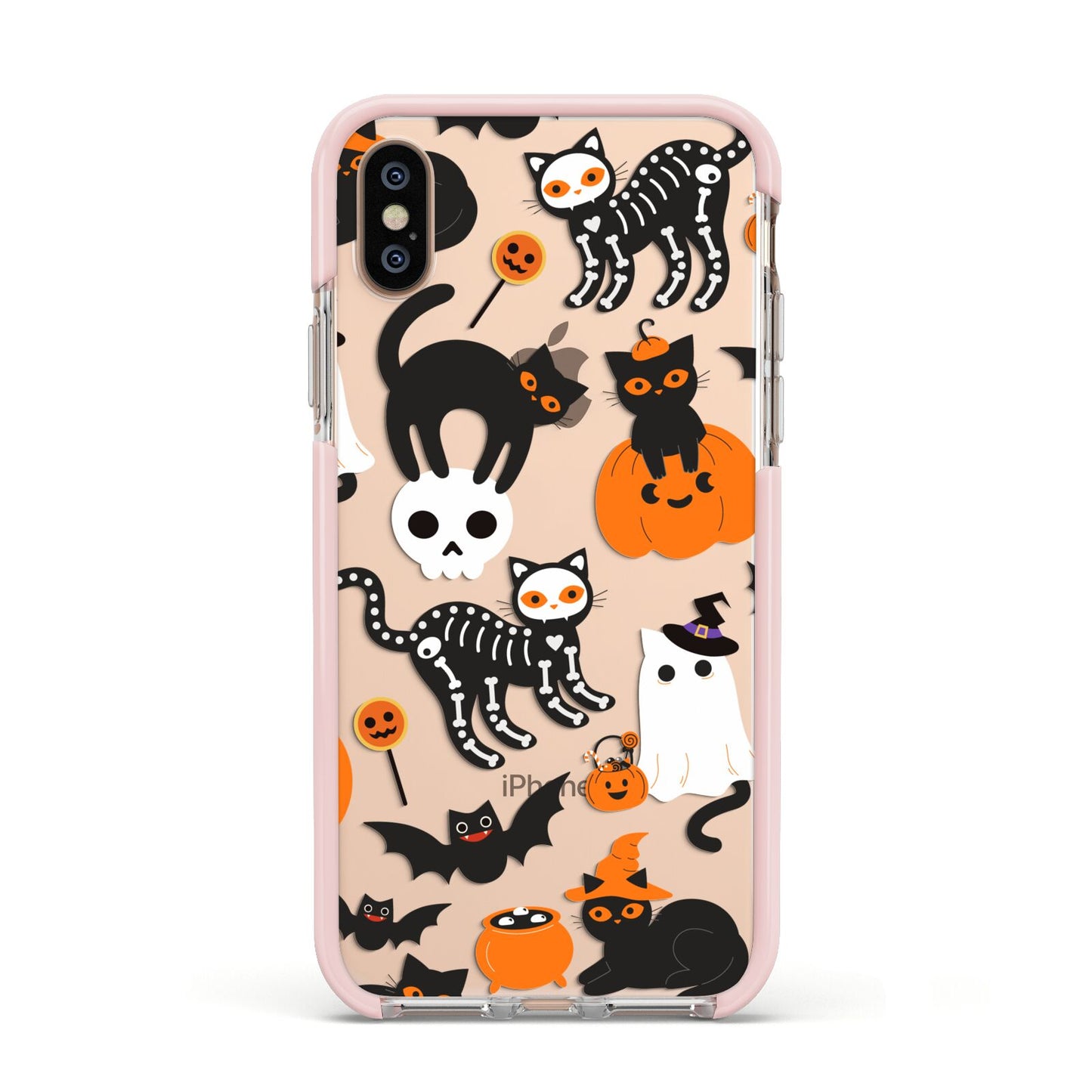 Halloween Cats Apple iPhone Xs Impact Case Pink Edge on Gold Phone