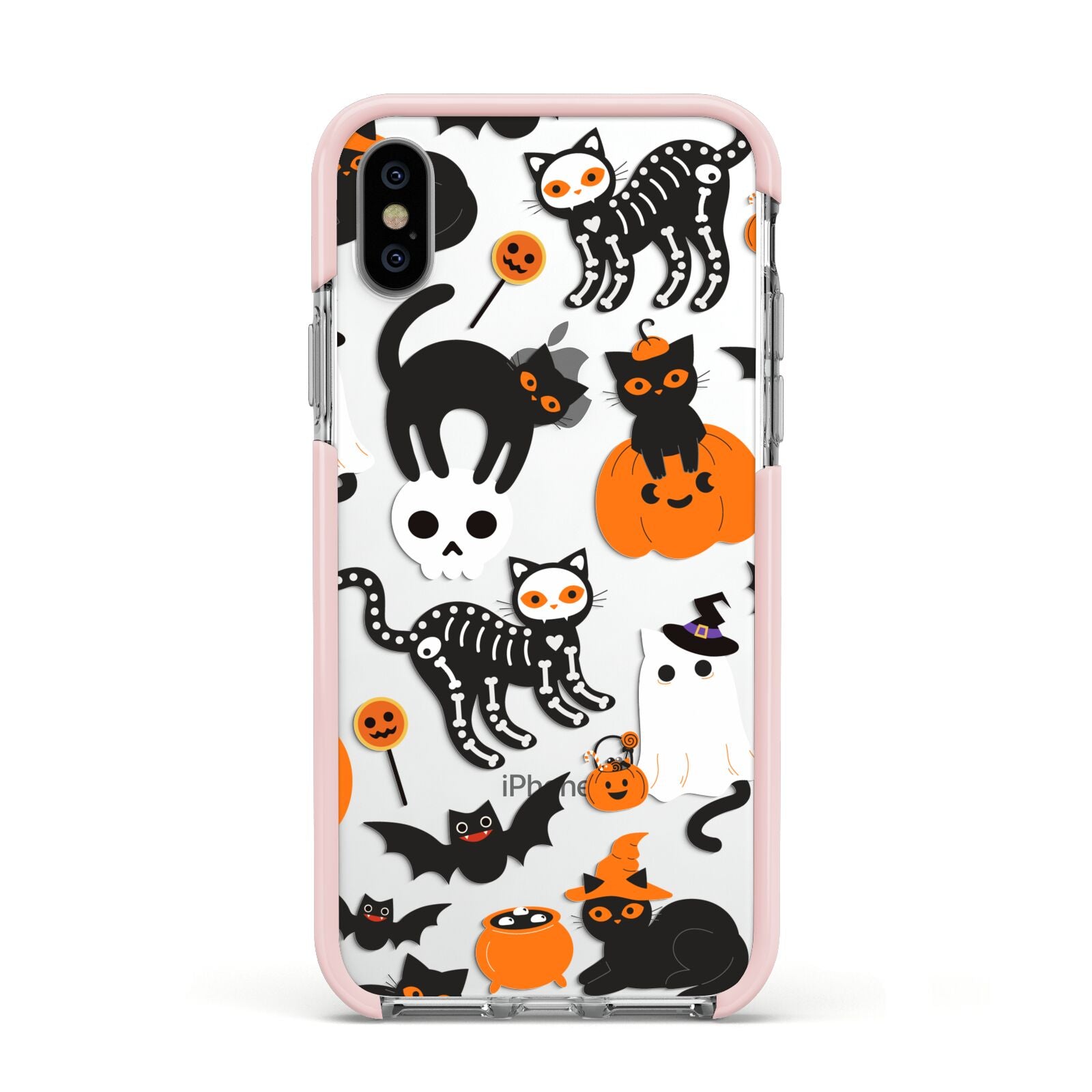 Halloween Cats Apple iPhone Xs Impact Case Pink Edge on Silver Phone