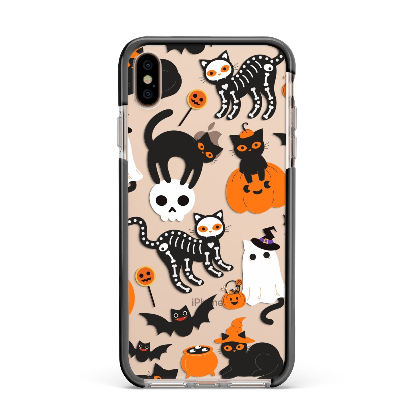 Halloween Cats Apple iPhone Xs Max Impact Case Black Edge on Gold Phone