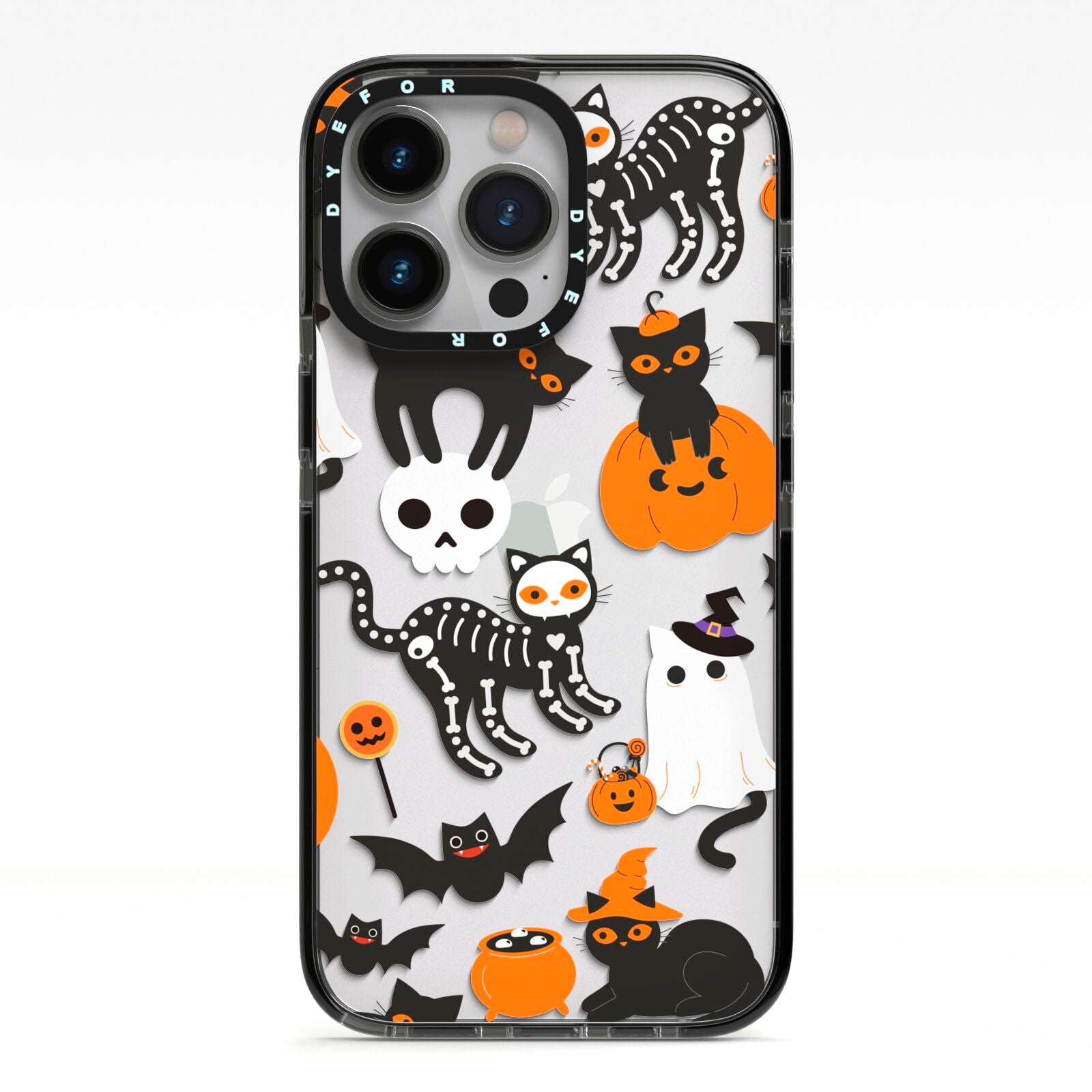 Halloween Cats iPhone 13 Pro Black Impact Case on Silver phone