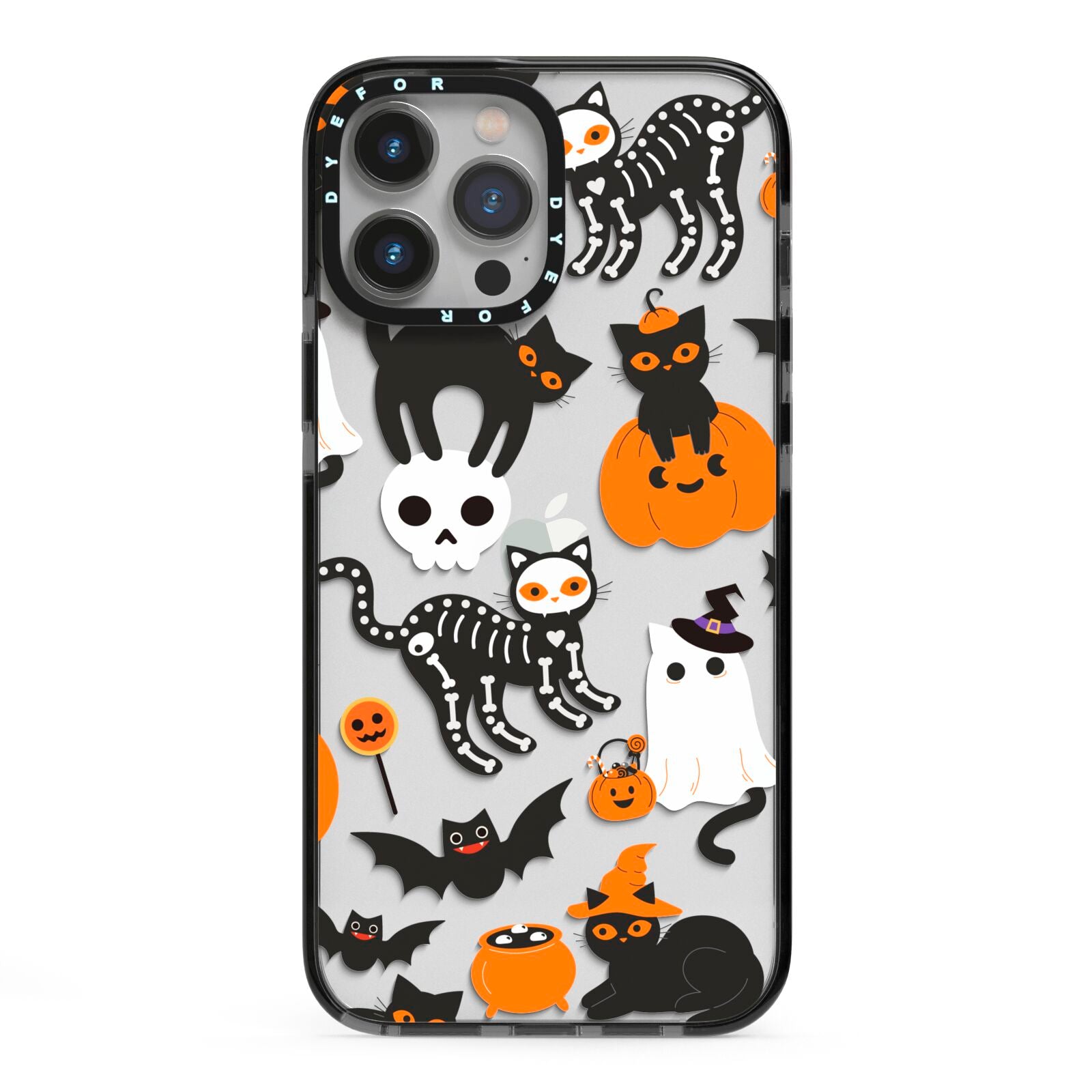 Halloween Cats iPhone 13 Pro Max Black Impact Case on Silver phone
