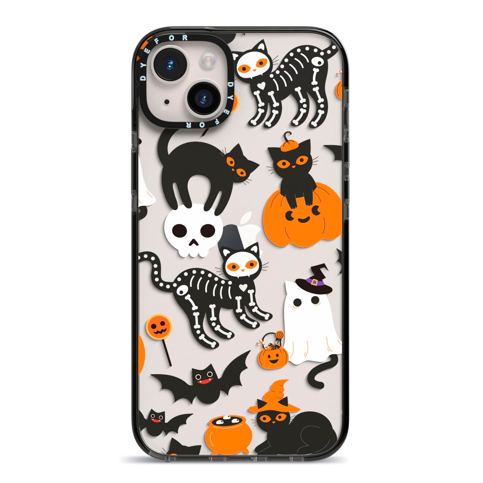 Halloween Cats iPhone 14 Plus Black Impact Case on Silver phone
