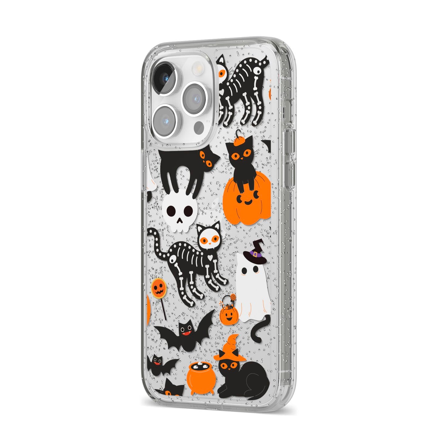 Halloween Cats iPhone 14 Pro Max Glitter Tough Case Silver Angled Image