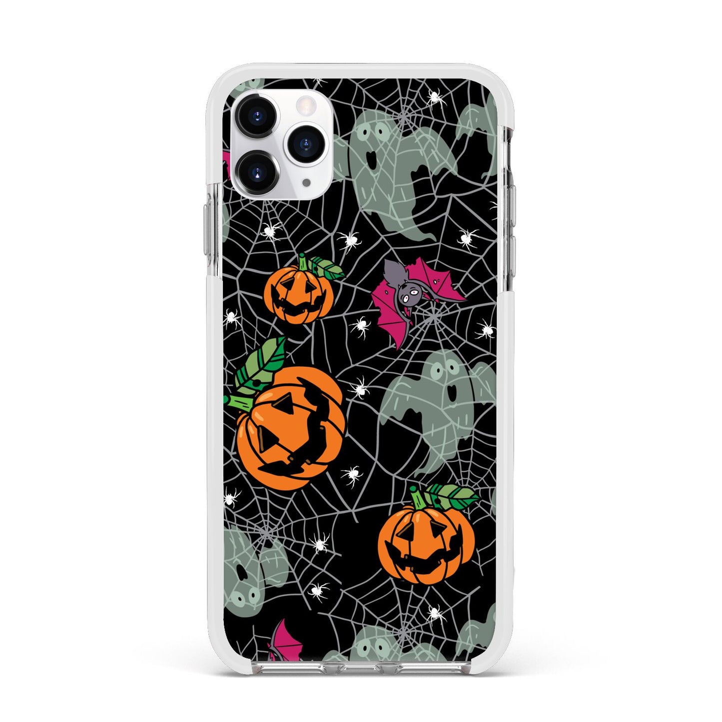 Halloween Cobwebs Apple iPhone 11 Pro Max in Silver with White Impact Case