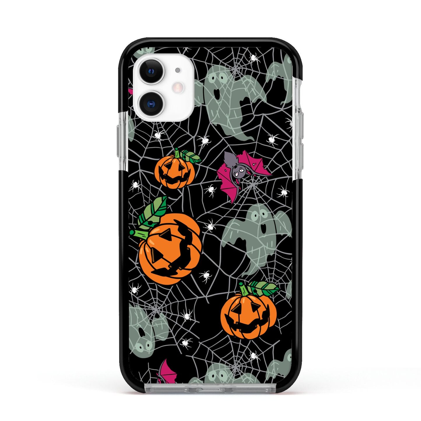 Halloween Cobwebs Apple iPhone 11 in White with Black Impact Case