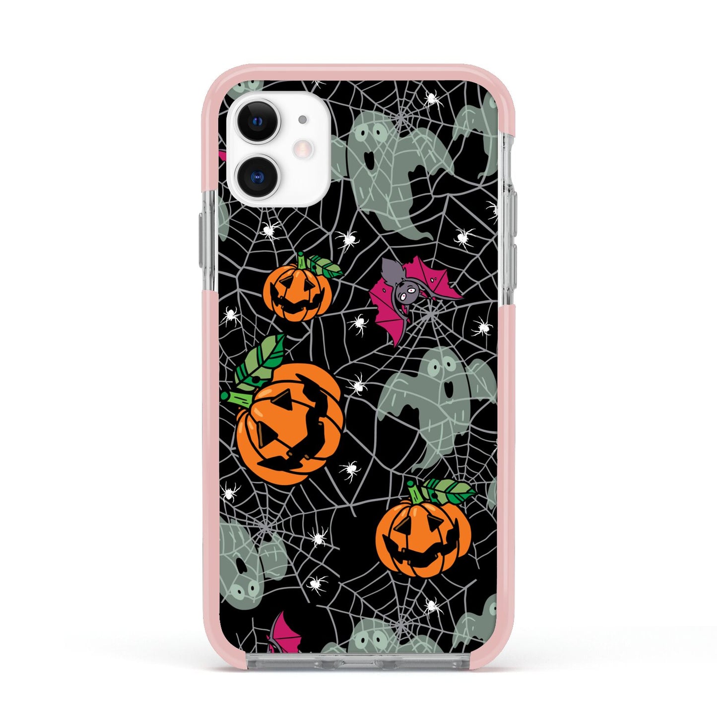 Halloween Cobwebs Apple iPhone 11 in White with Pink Impact Case