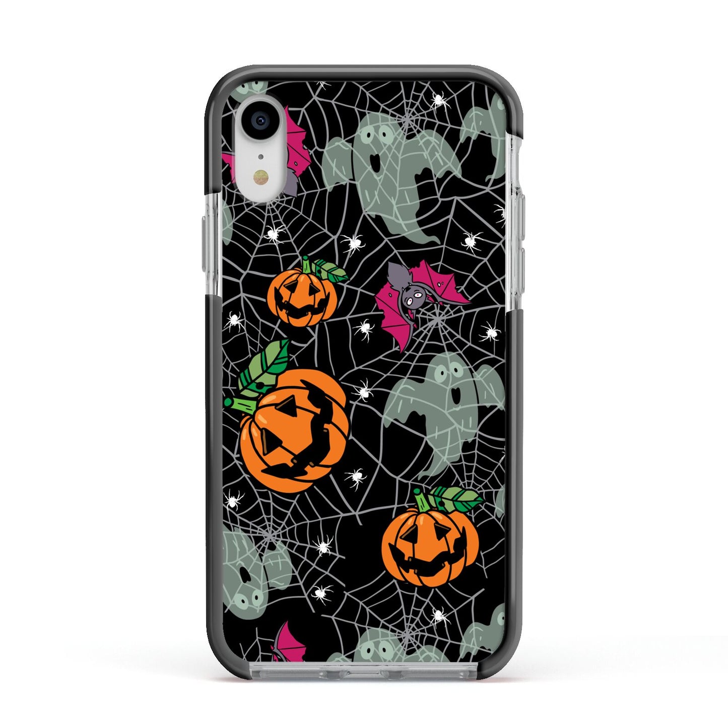 Halloween Cobwebs Apple iPhone XR Impact Case Black Edge on Silver Phone
