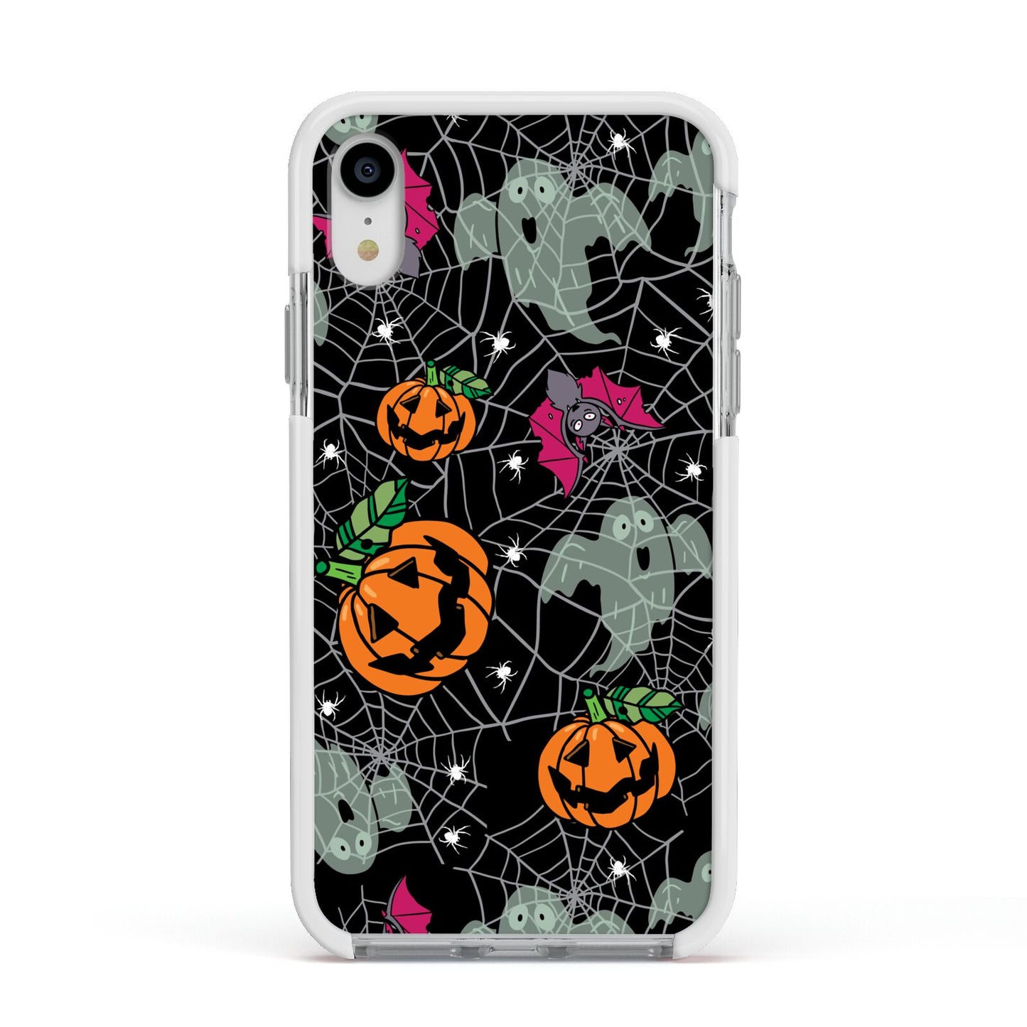 Halloween Cobwebs Apple iPhone XR Impact Case White Edge on Silver Phone