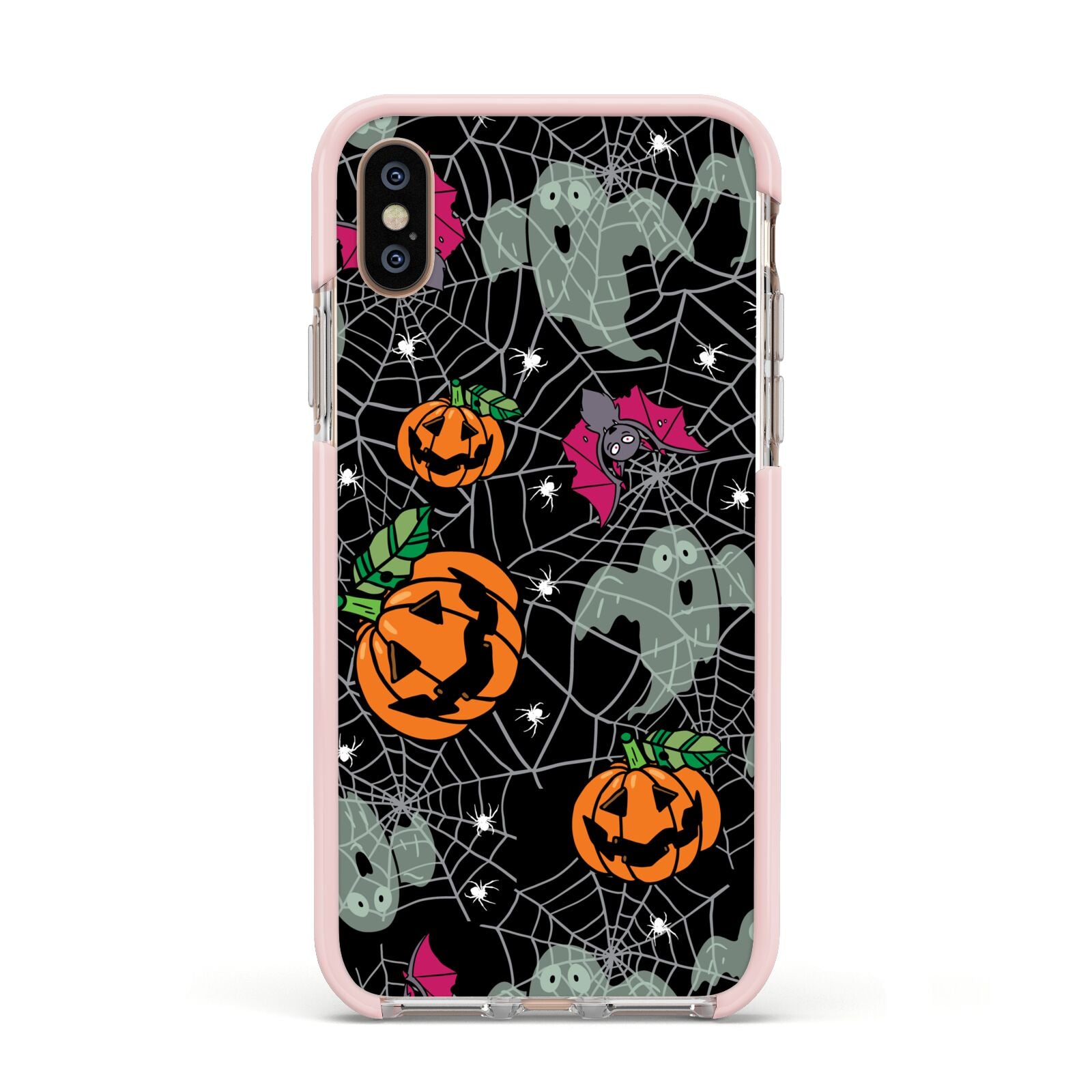 Halloween Cobwebs Apple iPhone Xs Impact Case Pink Edge on Gold Phone