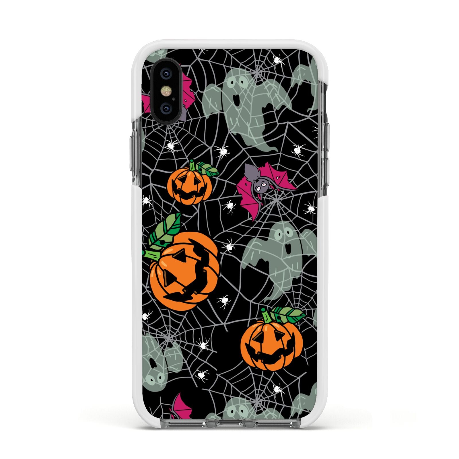 Halloween Cobwebs Apple iPhone Xs Impact Case White Edge on Black Phone