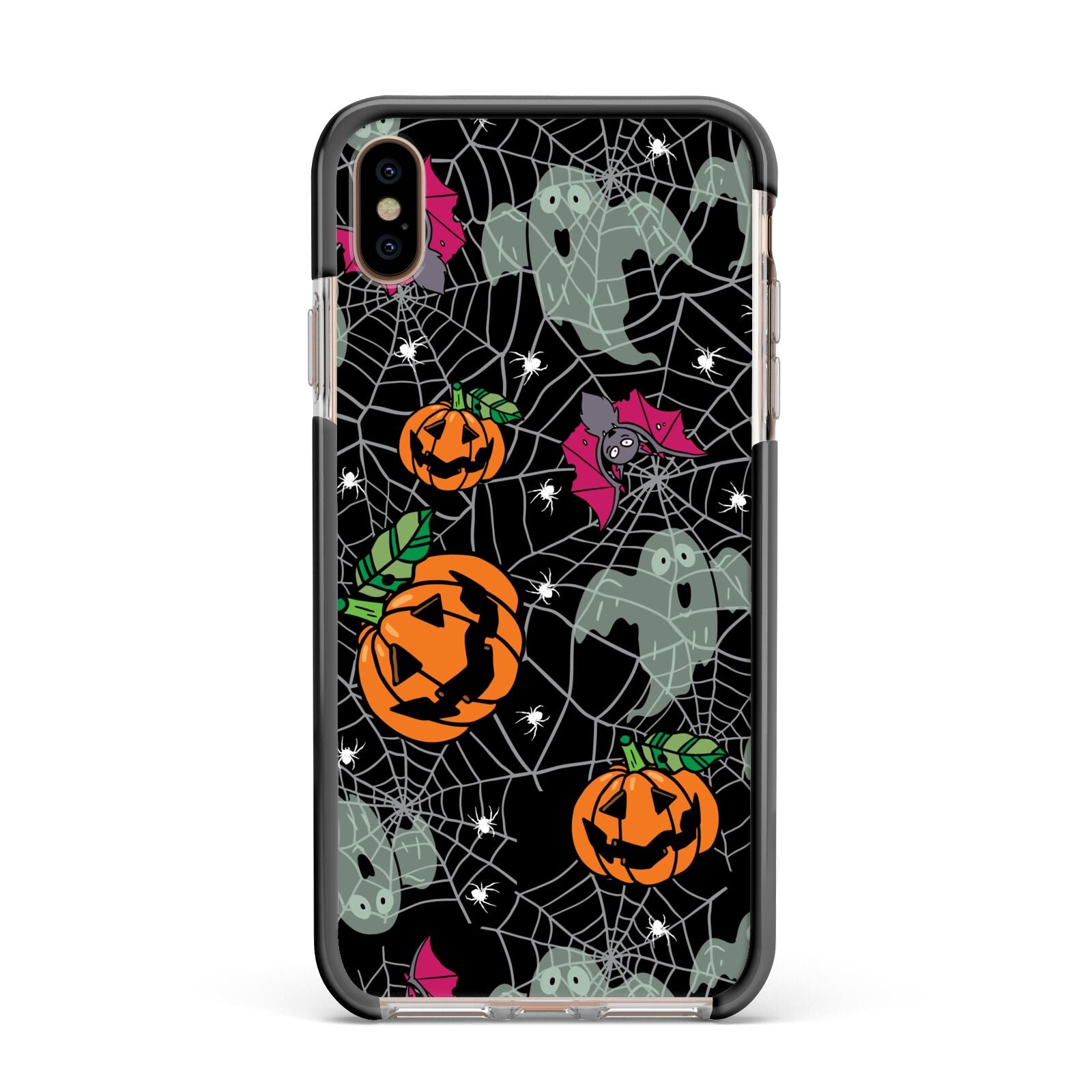 Halloween Cobwebs Apple iPhone Xs Max Impact Case Black Edge on Gold Phone