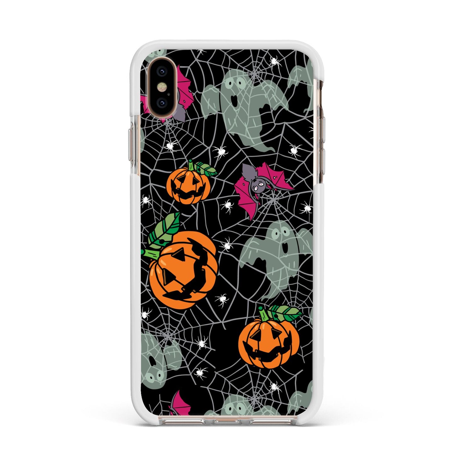 Halloween Cobwebs Apple iPhone Xs Max Impact Case White Edge on Gold Phone
