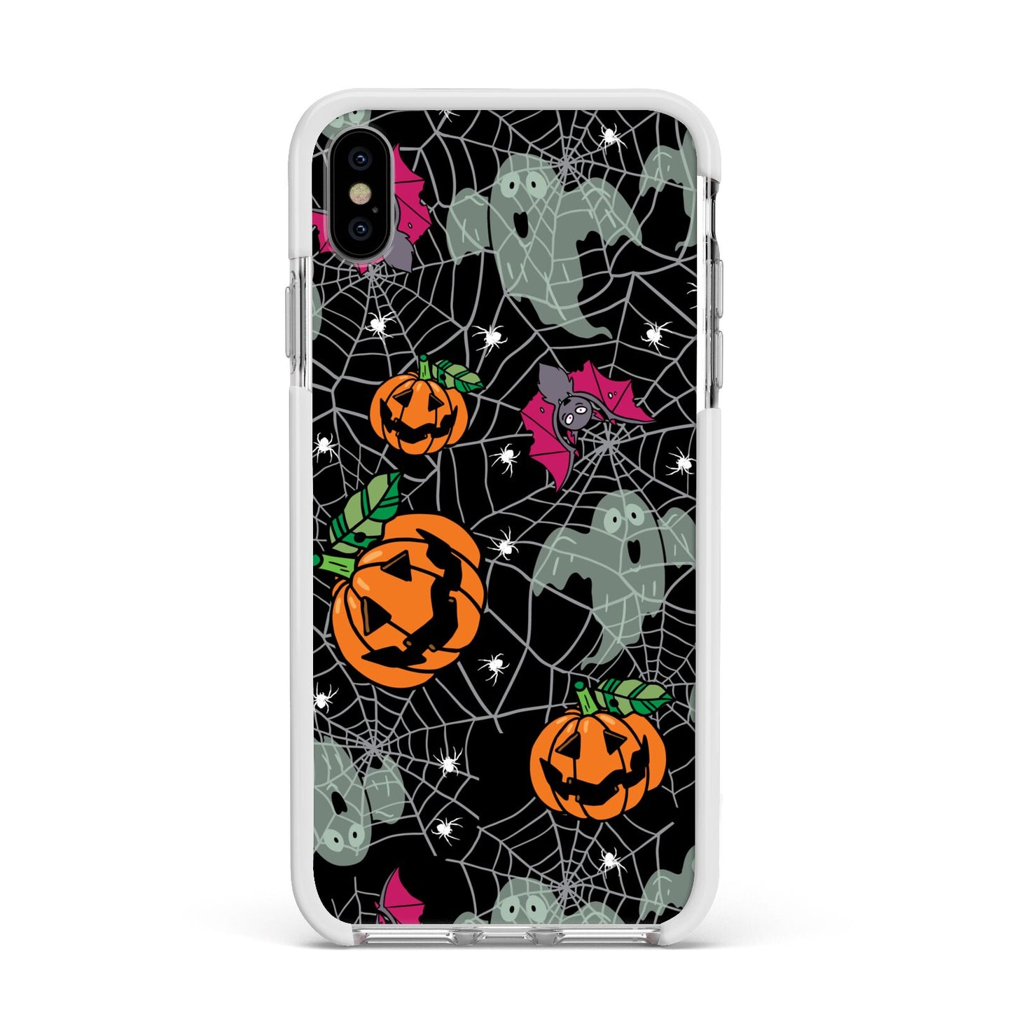 Halloween Cobwebs Apple iPhone Xs Max Impact Case White Edge on Silver Phone