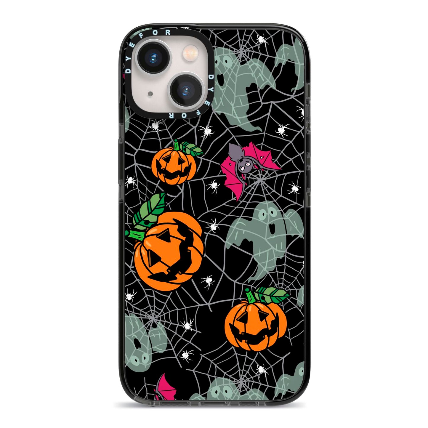 Halloween Cobwebs iPhone 13 Black Impact Case on Silver phone