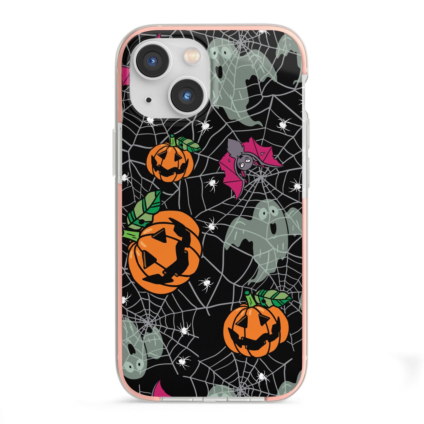 Halloween Cobwebs iPhone 13 Mini TPU Impact Case with Pink Edges