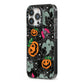Halloween Cobwebs iPhone 13 Pro Black Impact Case Side Angle on Silver phone