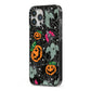 Halloween Cobwebs iPhone 13 Pro Max Black Impact Case Side Angle on Silver phone