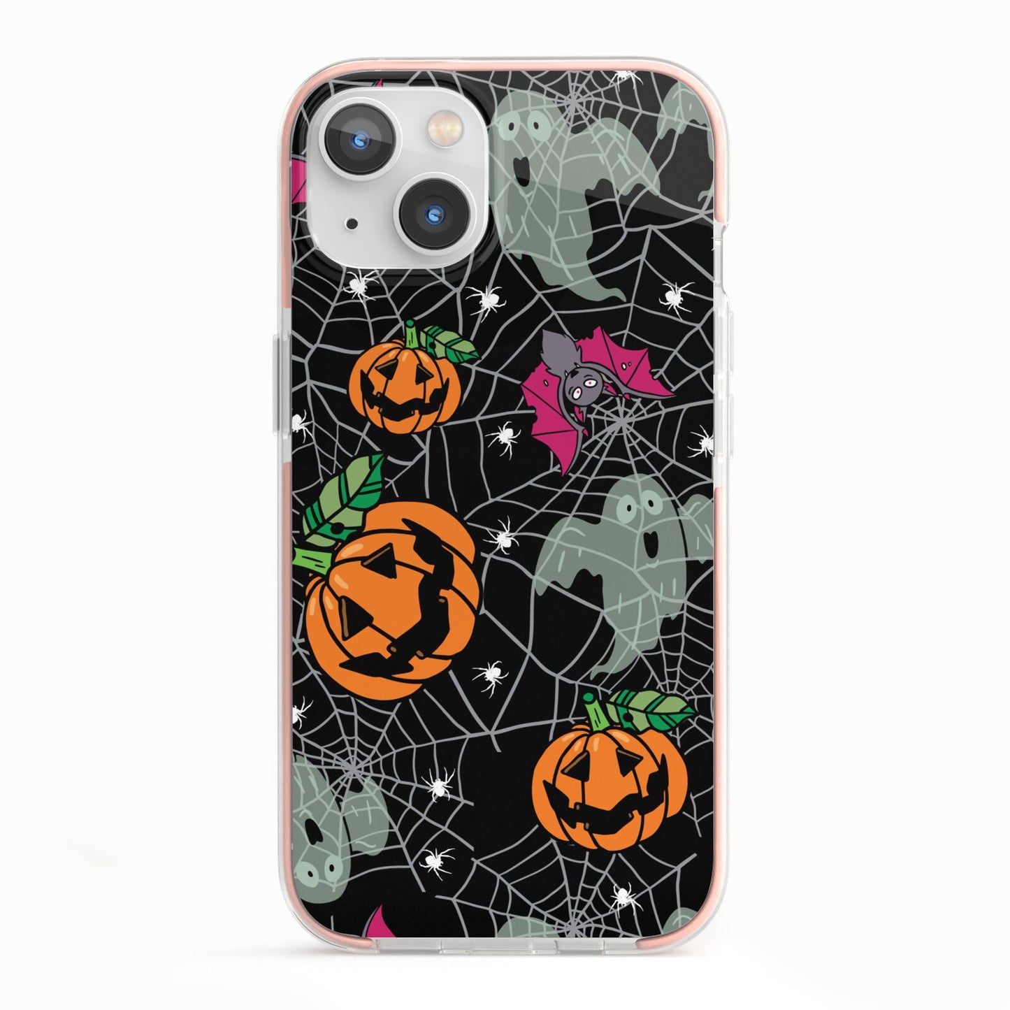 Halloween Cobwebs iPhone 13 TPU Impact Case with Pink Edges