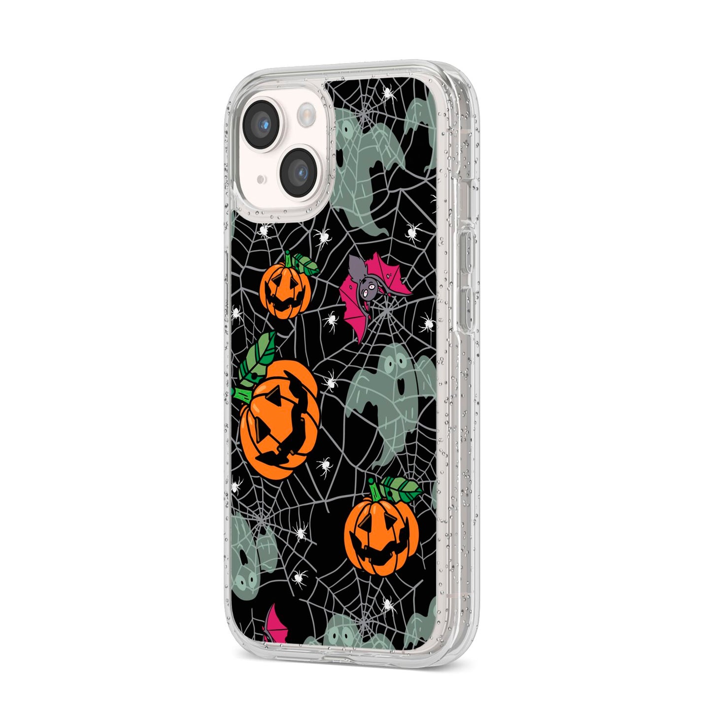 Halloween Cobwebs iPhone 14 Glitter Tough Case Starlight Angled Image
