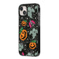 Halloween Cobwebs iPhone 14 Plus Black Impact Case Side Angle on Silver phone