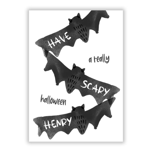 Halloween Custom Black Bats A5 Flat Greetings Card
