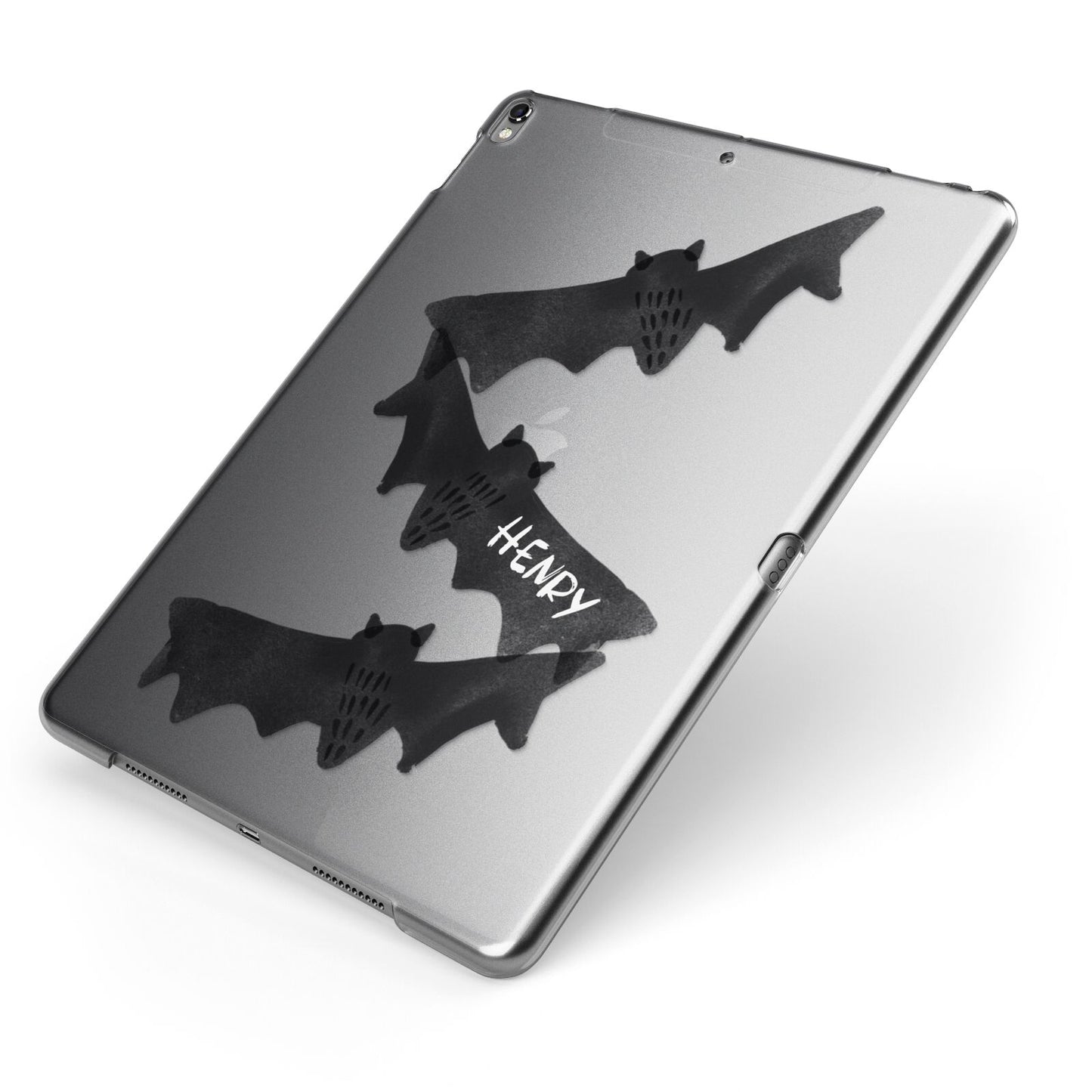 Halloween Custom Black Bats Apple iPad Case on Grey iPad Side View
