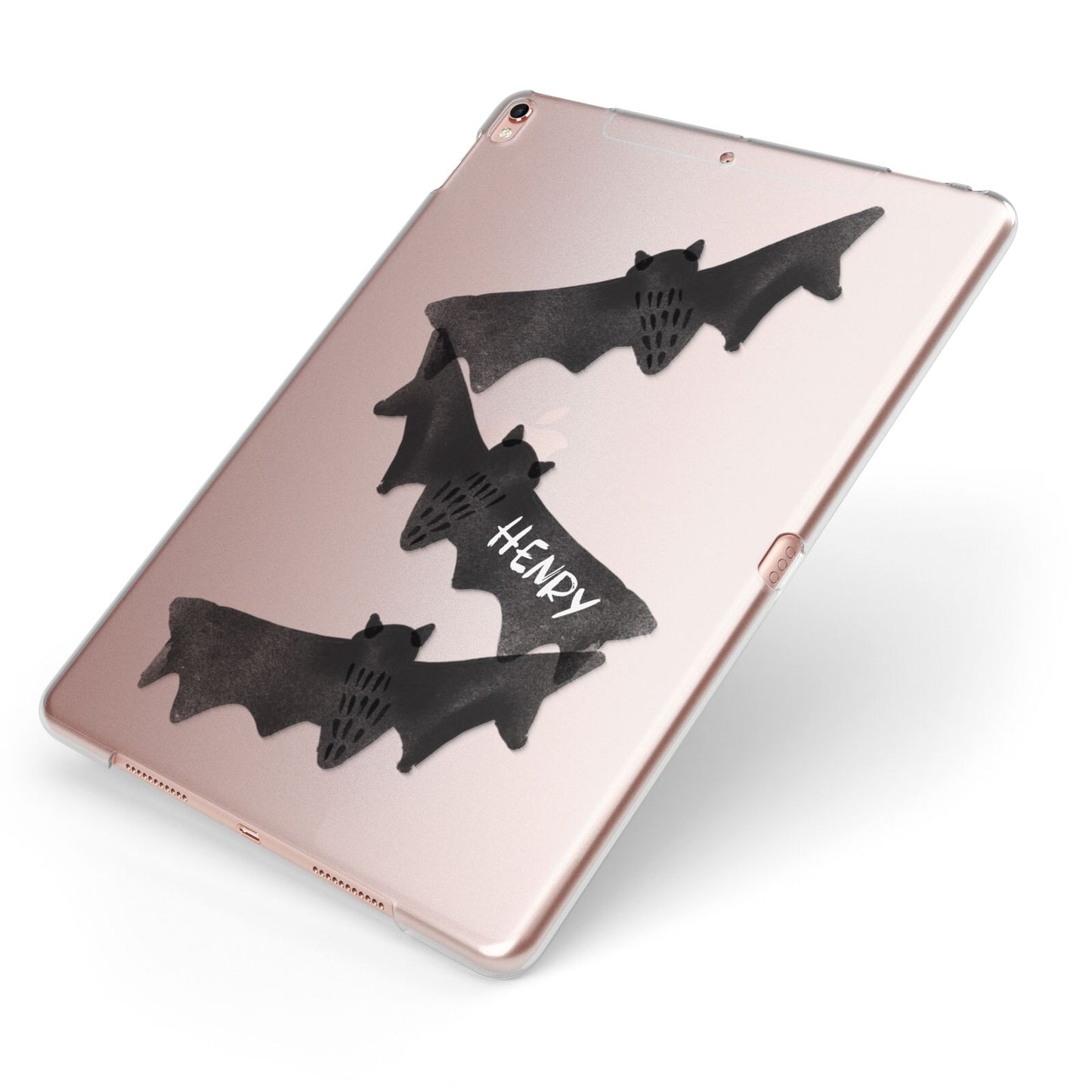 Halloween Custom Black Bats Apple iPad Case on Rose Gold iPad Side View