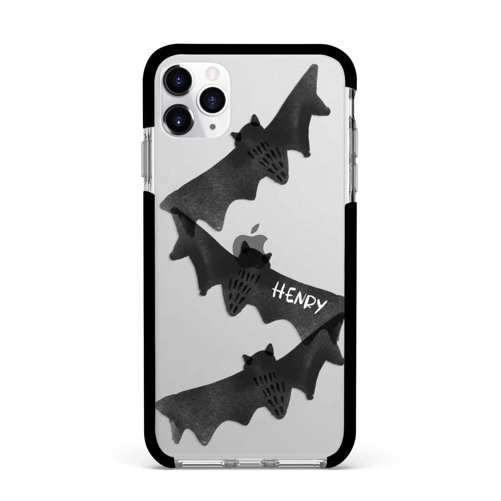 Halloween Custom Black Bats Apple iPhone 11 Pro Max in Silver with Black Impact Case