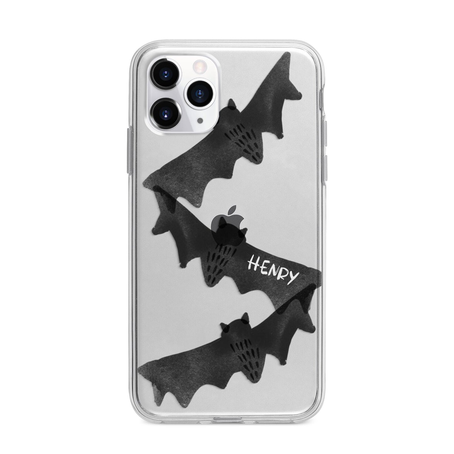 Halloween Custom Black Bats Apple iPhone 11 Pro Max in Silver with Bumper Case