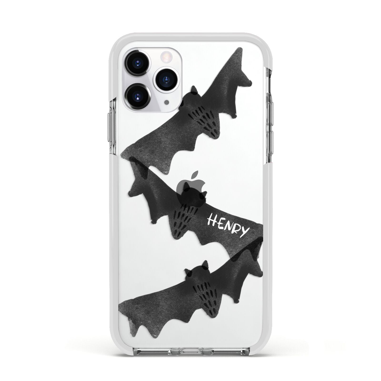 Halloween Custom Black Bats Apple iPhone 11 Pro in Silver with White Impact Case