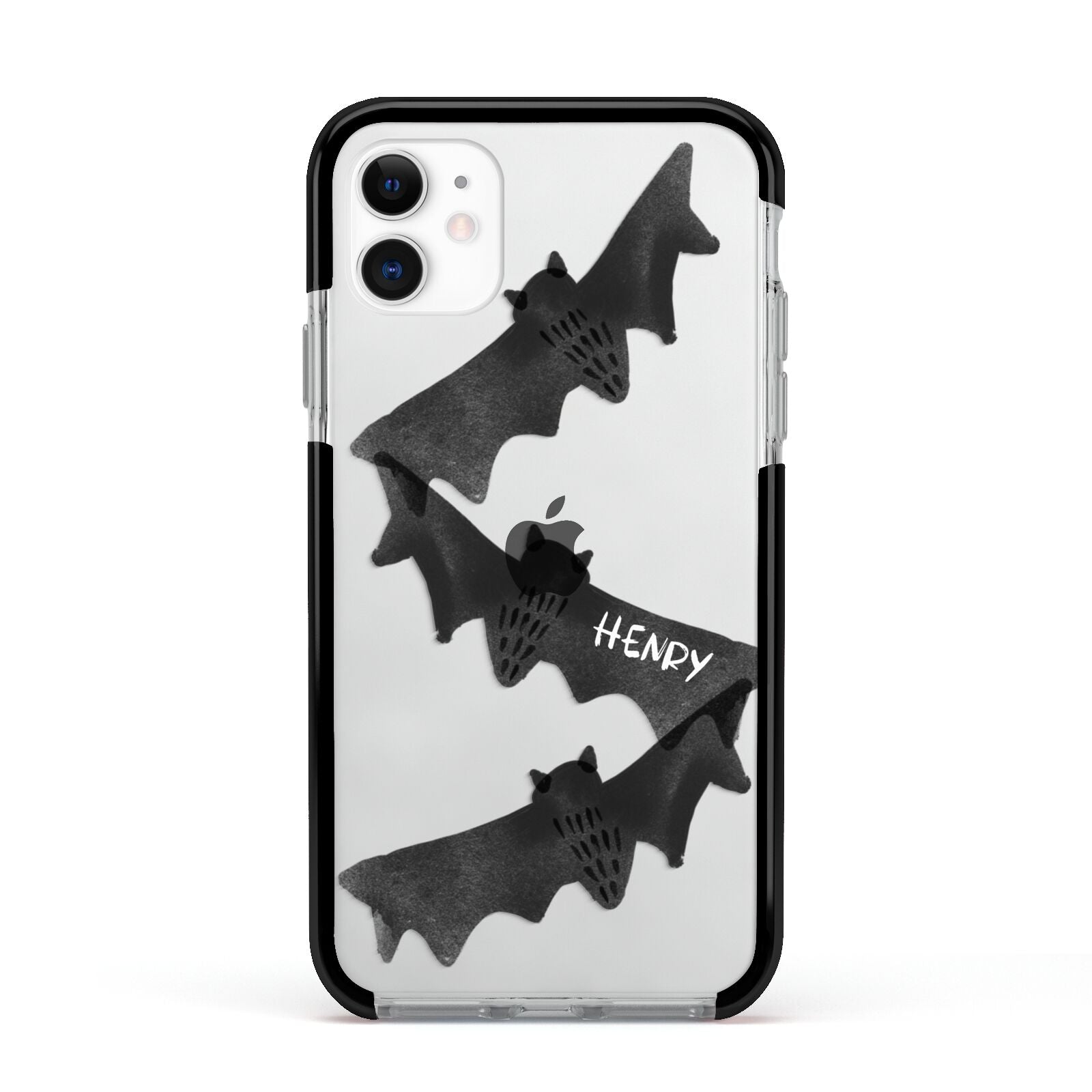 Halloween Custom Black Bats Apple iPhone 11 in White with Black Impact Case