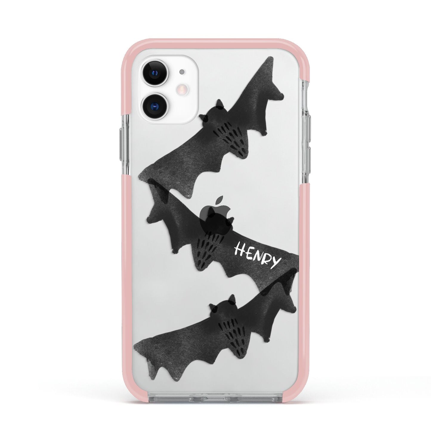 Halloween Custom Black Bats Apple iPhone 11 in White with Pink Impact Case