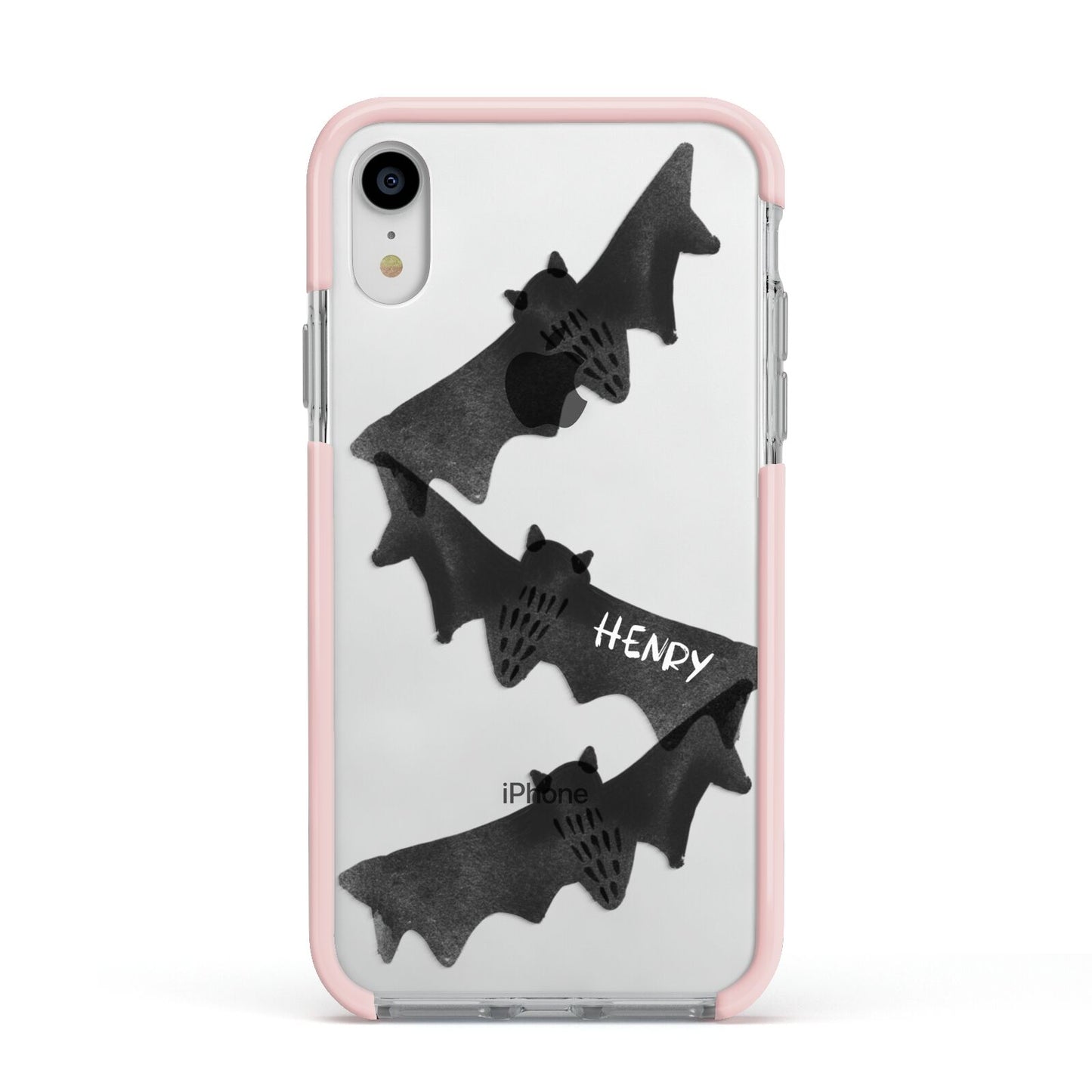 Halloween Custom Black Bats Apple iPhone XR Impact Case Pink Edge on Silver Phone