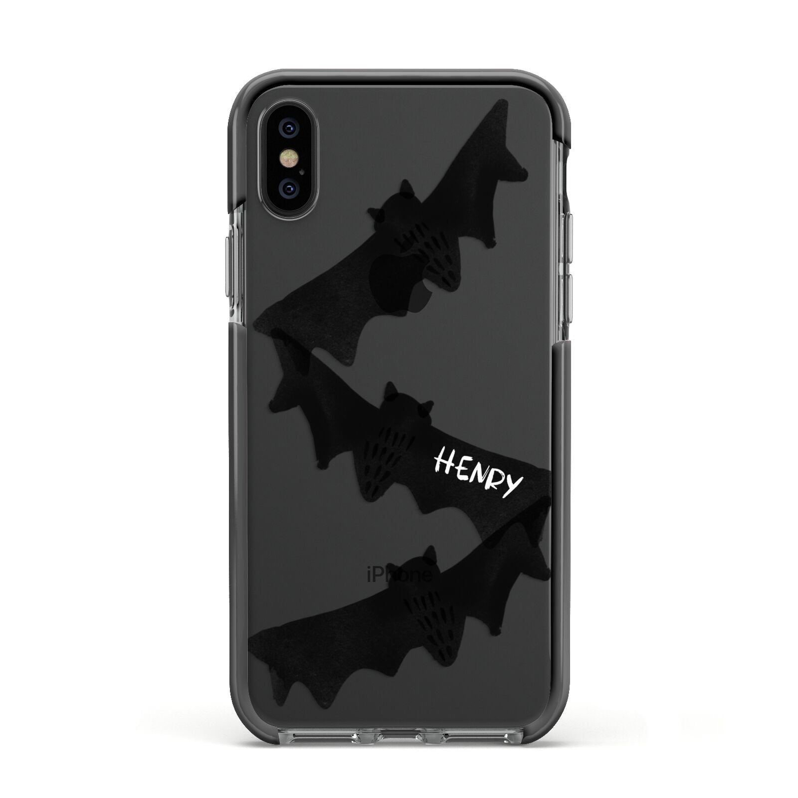 Halloween Custom Black Bats Apple iPhone Xs Impact Case Black Edge on Black Phone