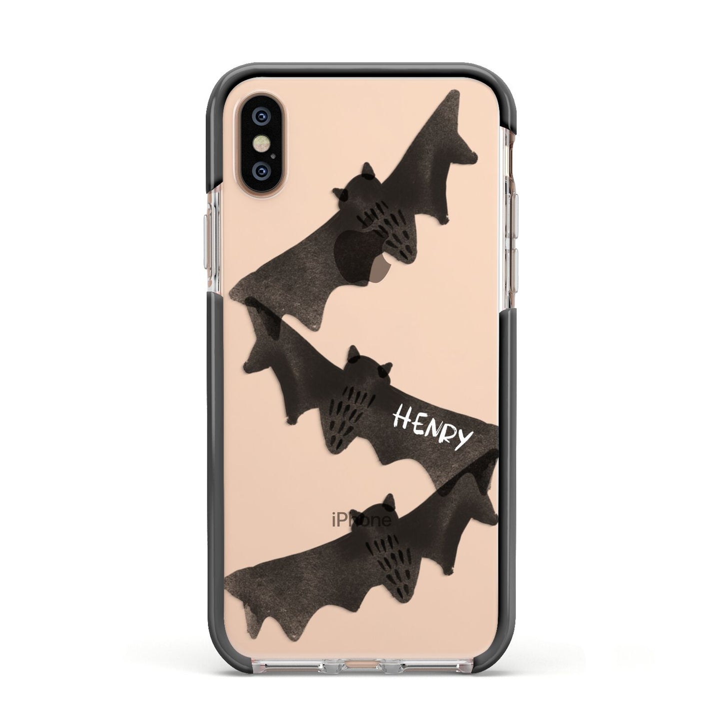 Halloween Custom Black Bats Apple iPhone Xs Impact Case Black Edge on Gold Phone