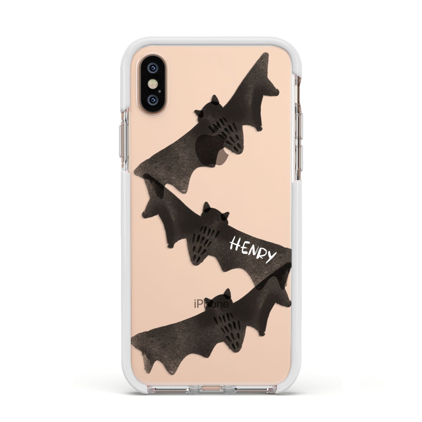 Halloween Custom Black Bats Apple iPhone Xs Impact Case White Edge on Gold Phone